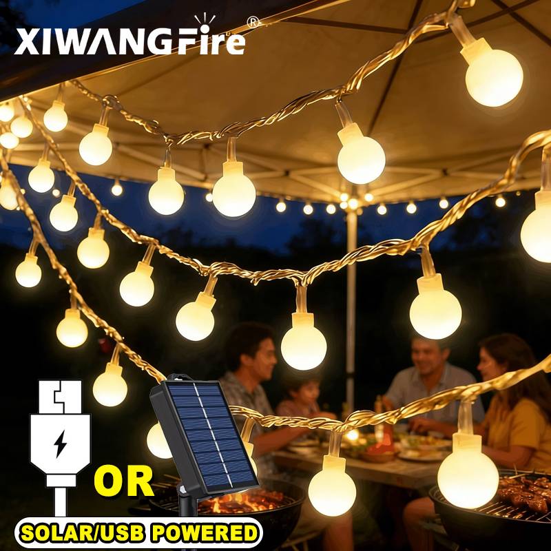 Outdoor Lighting Globes - 3-10M ソーラー/USB/バッテリー式ストリングライト、フェアリーグローブボールLED、防水屋外用、クリスマス、結婚式、庭、キャンプ、テントの装飾に