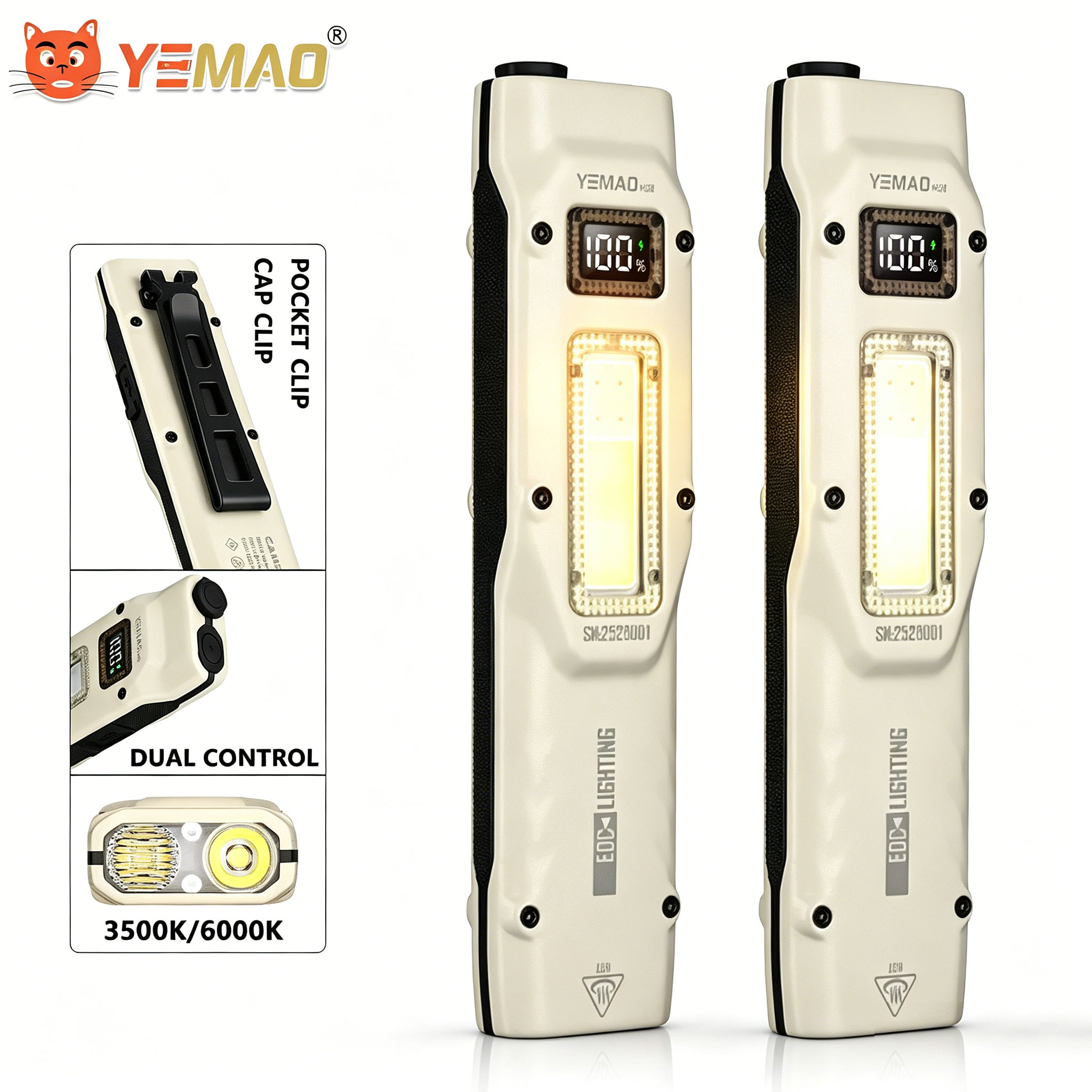 Outdoor Lighting Ideas - ポータブル880LM YEMAO M28超薄型タクティカルワークライト、双方向クランプ付き、1000mAhデュアルコアXPLウィック、デジタルディスプレイ、IPX4防水
