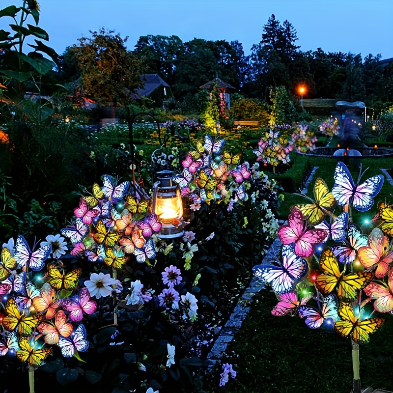 Outdoor Lighting Gazebo - ソーラー LED バタフライガーデンライト防水カラフルな屋外芝生パスランプ庭パティオフェスティバルクリスマス屋根装飾用