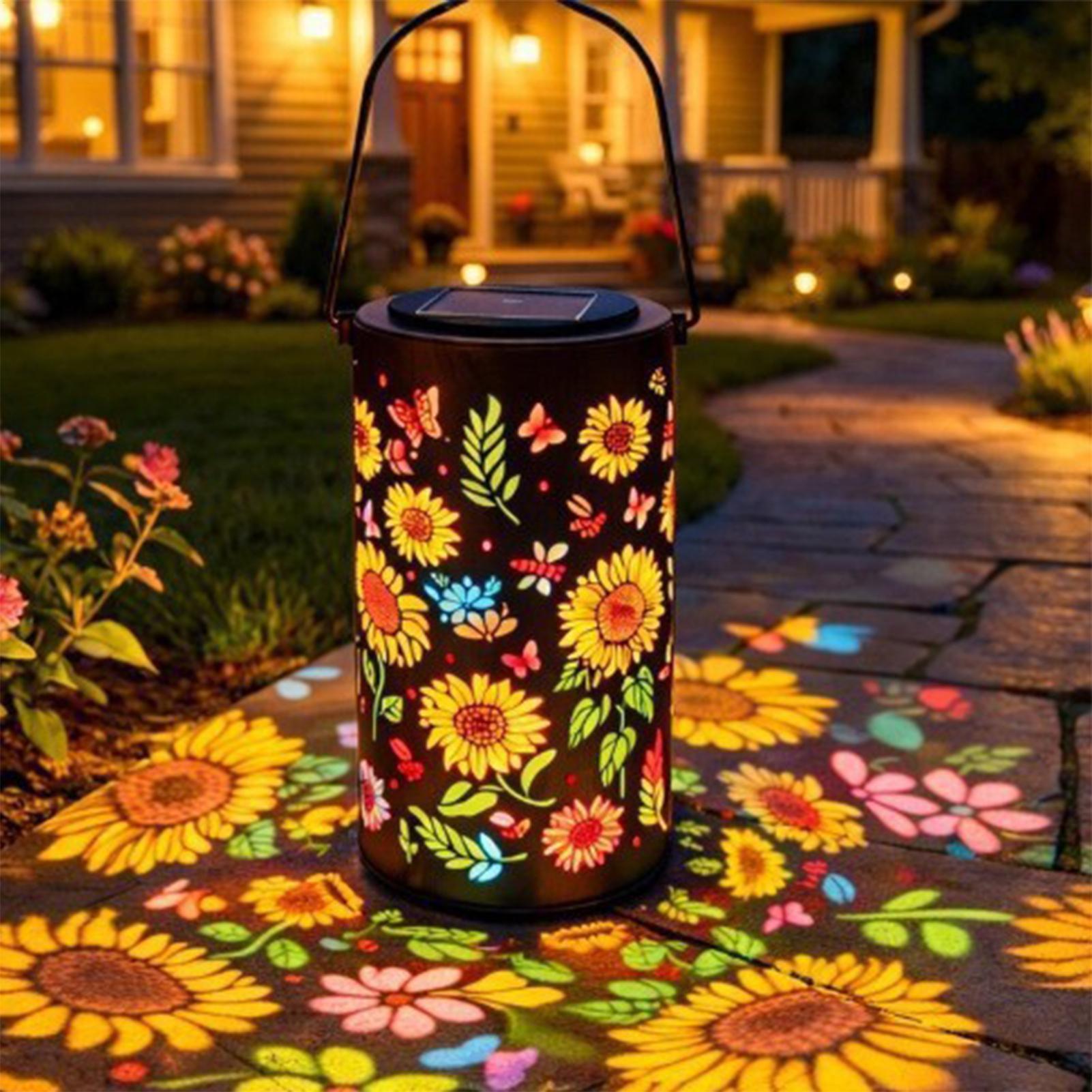 Outdoor Lighting Patio - ひまわりソーラーランタン耐候性金属製カラフルなひまわりソーラーライト屋外用庭パティオバルコニー芝生用