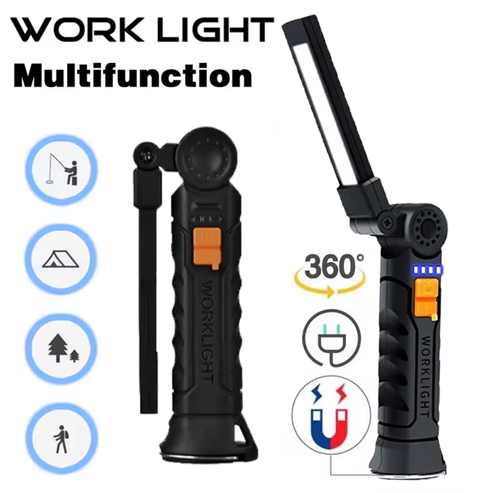 Outdoor Lighting Ideas - ポータブル COB LED 懐中電灯 USB 充電式トーチ、磁気緊急作業灯、内蔵バッテリー付き、アウトドアキャンプ用