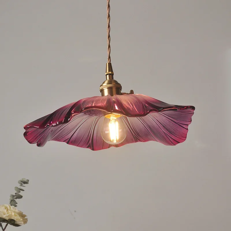 Outdoor Lighting Pendant - ヴィンテージペンダントライトフラワーガラス吊りランプ家の装飾照明リビングルームベッドルームベッドサイド照明器具屋内ショップ