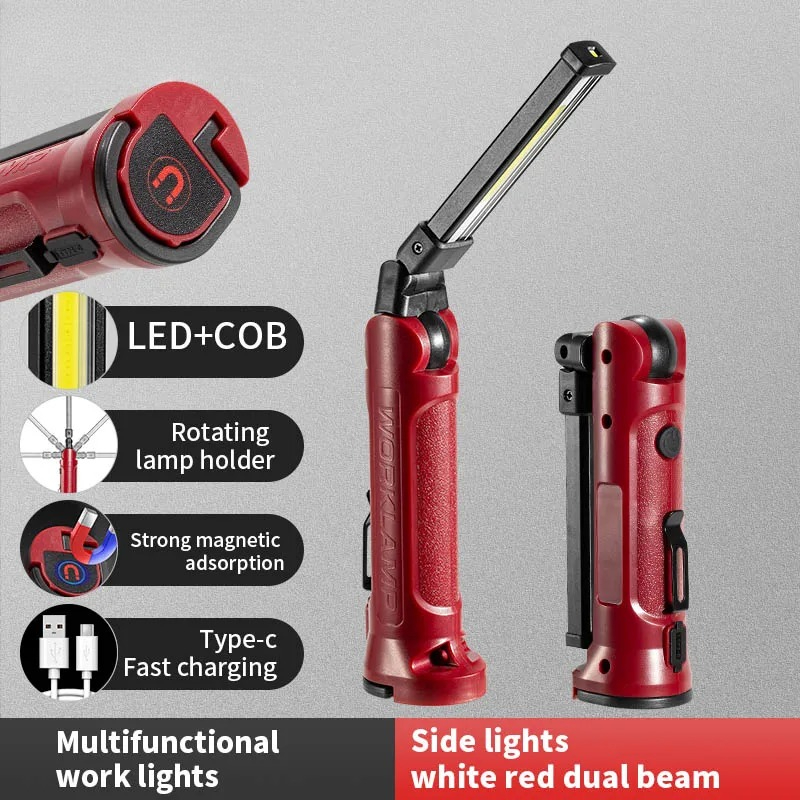 Outdoor Lighting Ideas - COB LED ワークライト充電式折りたたみ懐中電灯屋外キャンプ車修理照明ポータブルランプ磁気吊り下げフック付き