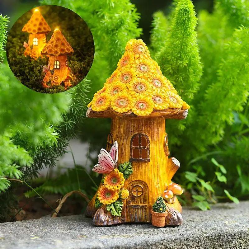 Outdoor Lighting Tree - 2026 Fuuny 樹脂製ツリーハウスソーラー装飾ライト小さな家の装飾品屋外庭庭バルコニーパティオ装飾芝生ライト