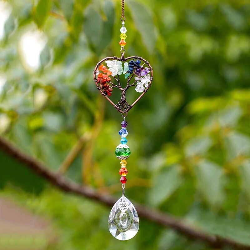 Outdoor Lighting Pendant - 1pc カラフルなオリジナルストーン生命の木クリスタルガラスペンダント、屋外ガーデンライトとサンキャッチャー装飾工芸品