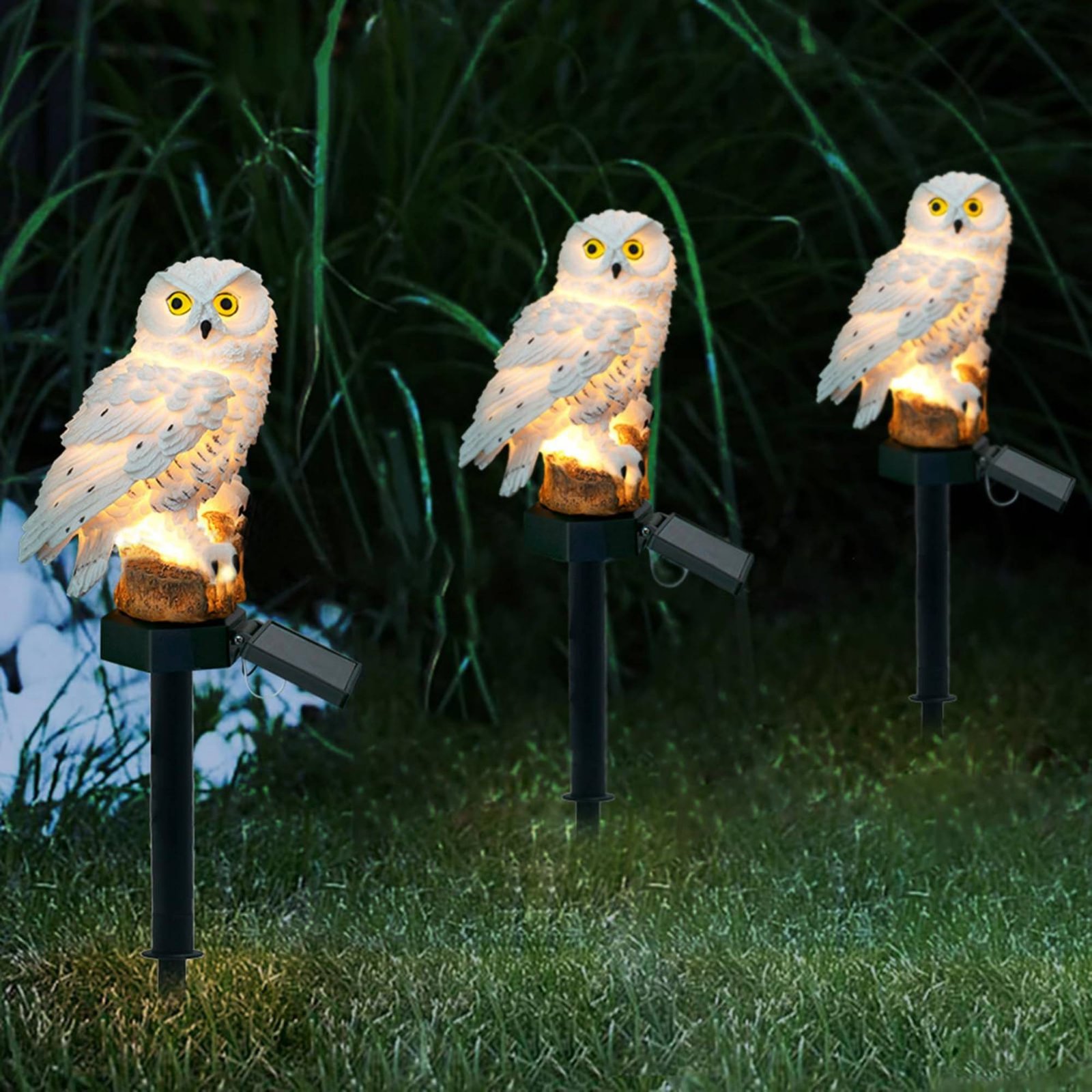 Outdoor Lighting Pathway - ソーラーフクロウ型ステークライト 防水ソーラーガーデンフクロウライト 屋外照明 簡単設置 レジン素材 パスウェイ用
