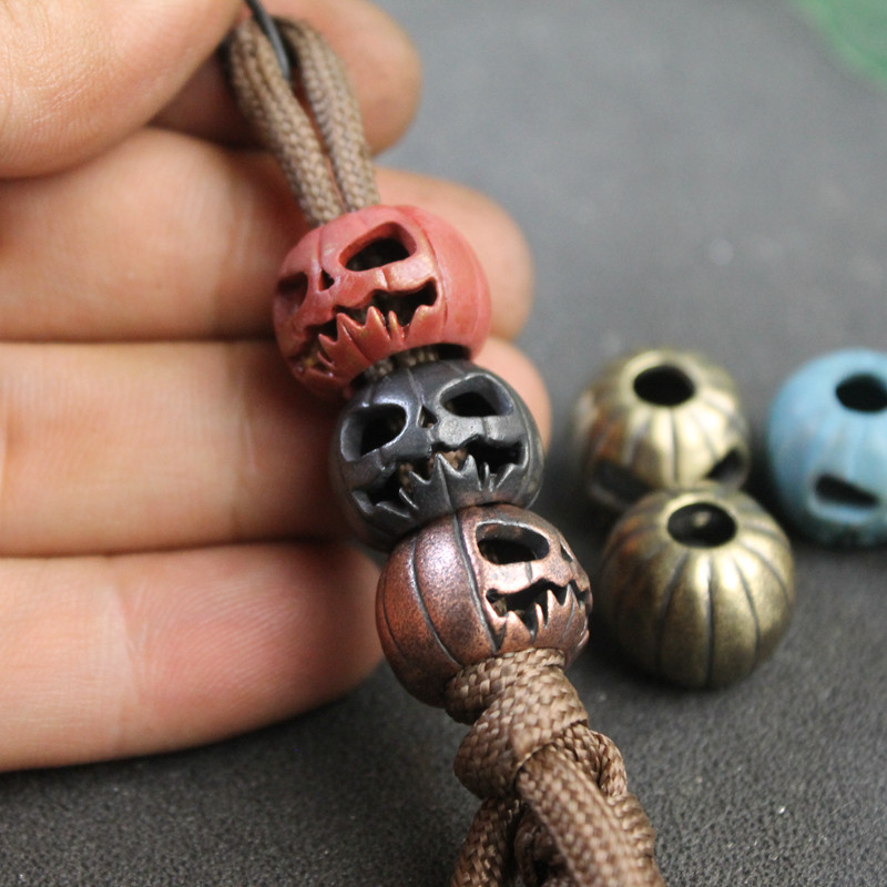 Outdoor Lighting Pendant - ハロウィンカボチャの頭蓋骨の顔ランタン EDC 真鍮ナイフビーズ DIY 織パラコードストラップペンダント屋外ツールぶら下げアクセサリー