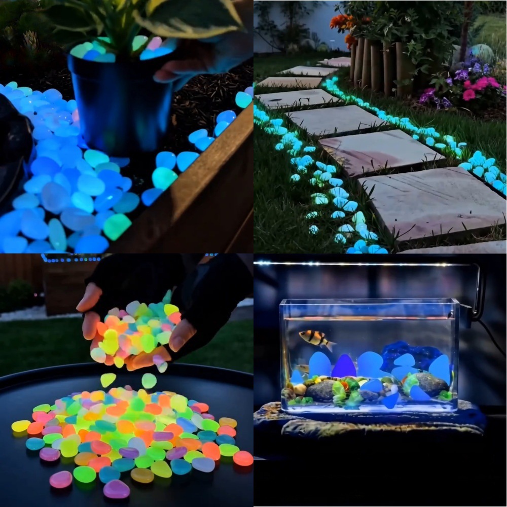 Outdoor Lighting Pathway - カラフルな暗闇で光る発光石、庭石、屋外庭園通路、水槽、鉢植えの装飾用