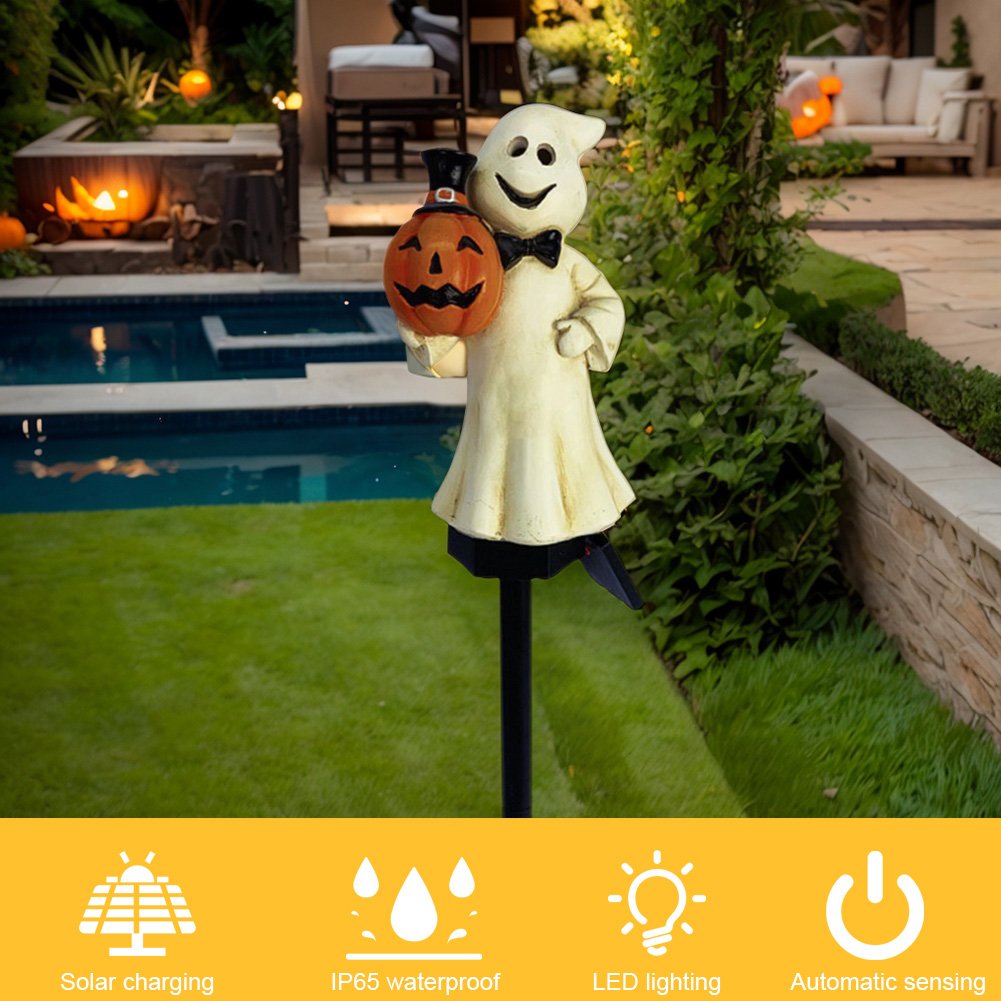 Outdoor Lighting Pathway - 屋外ハロウィンゴーストパスウェイライト防水ハロウィンソーラーパンプキンステークライト、庭、ヤード、芝生、パーティーの装飾用