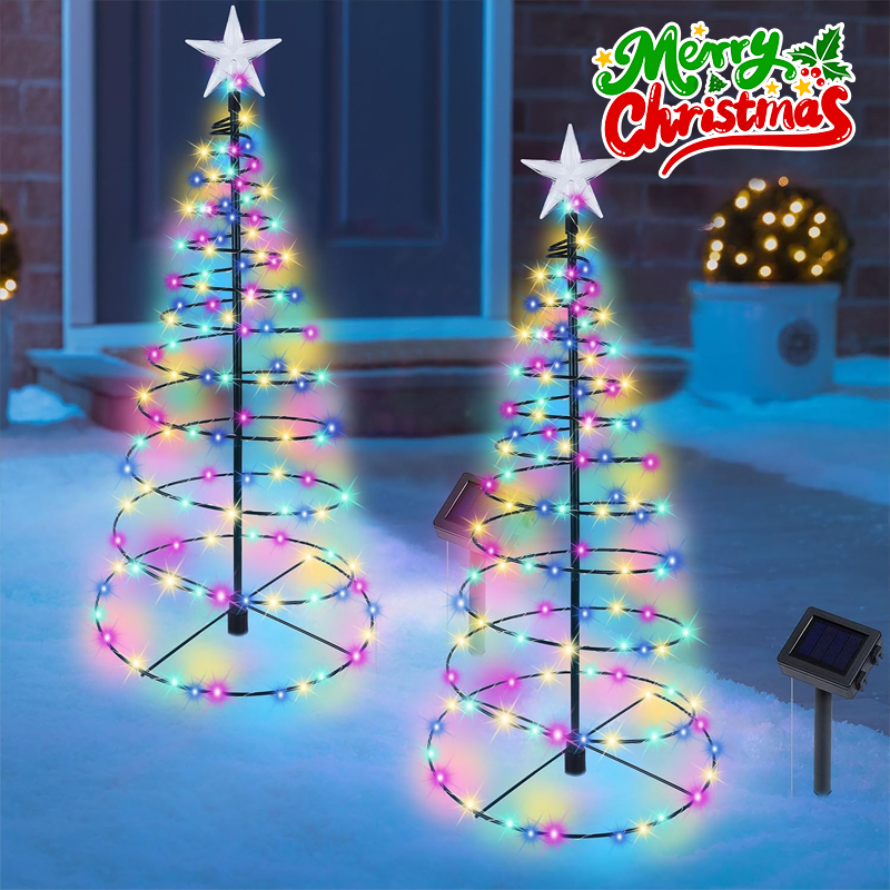 Outdoor Lighting Tree - ソーラー充電式クリスマスツリーLEDライト、暖白色、錬鉄製、床から天井まで届くデザイン、屋外中庭景観用