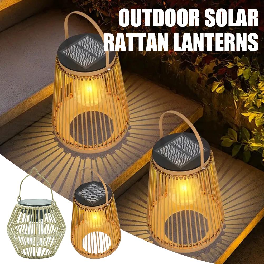 Outdoor Lighting Patio - IP65防水ソーラーラタンランタン、吊り下げ式テーブルライト、屋外装飾ランプ、裏庭、庭園、パティオ、中庭照明用