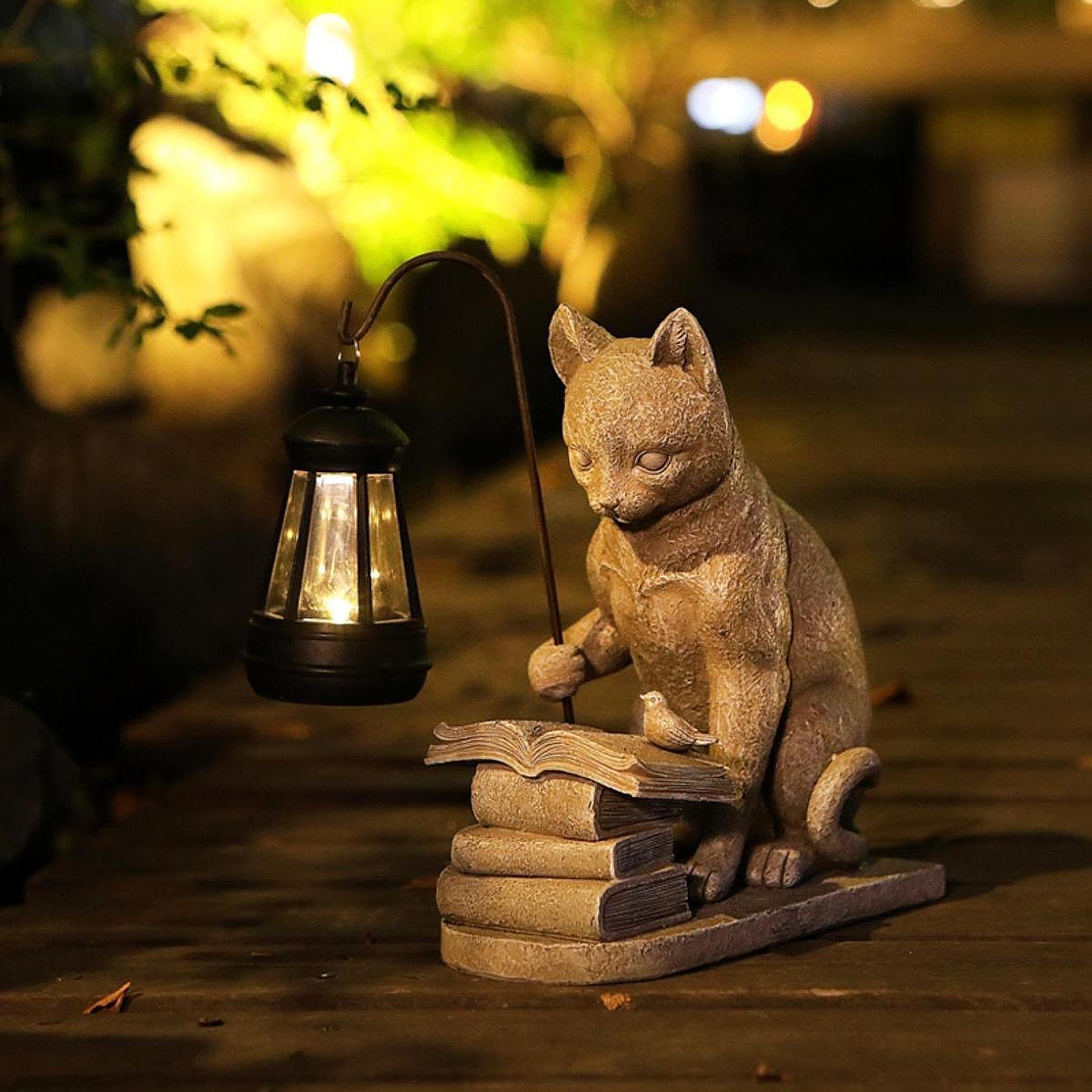 Outdoor Lighting Pathway - 猫ソーラーガーデンミニスタチュー彫刻ソーラーランプライト樹脂クリエイティブアート装飾屋外装飾品庭バルコニー通路用