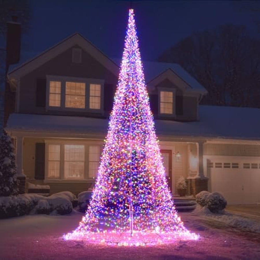 Outdoor Lighting Tree - 屋外用旗竿LEDクリスマスツリー 33フィート 8400球 マルチカラー 防水ライト スチールフレーム
