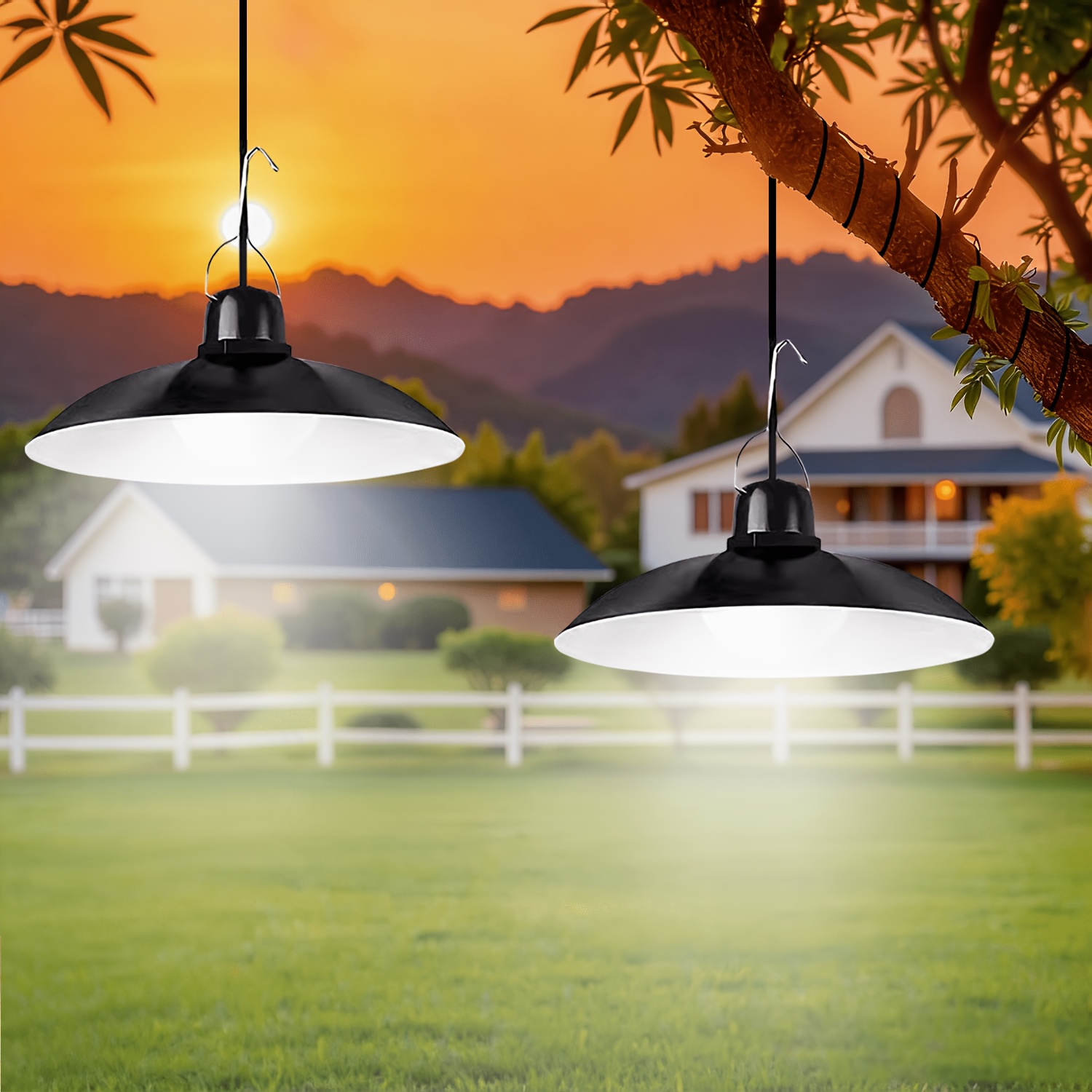 Outdoor Lighting Pendant - 1pc ソーラーペンダントライト屋外 LED ランプダブルヘッド/シングルヘッドシャンデリア屋内屋外中庭小屋納屋部屋の装飾用