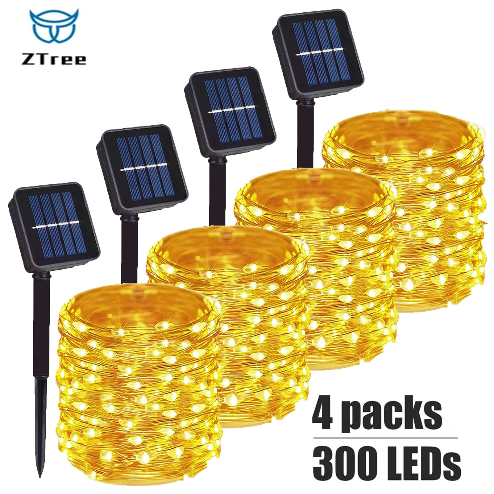 Outdoor Lighting Driveway - 1 〜 4 個ソーラーストリングライト屋外防水 8 モードフェアリーライト銅線装飾照明パティオ庭パーティー結婚式