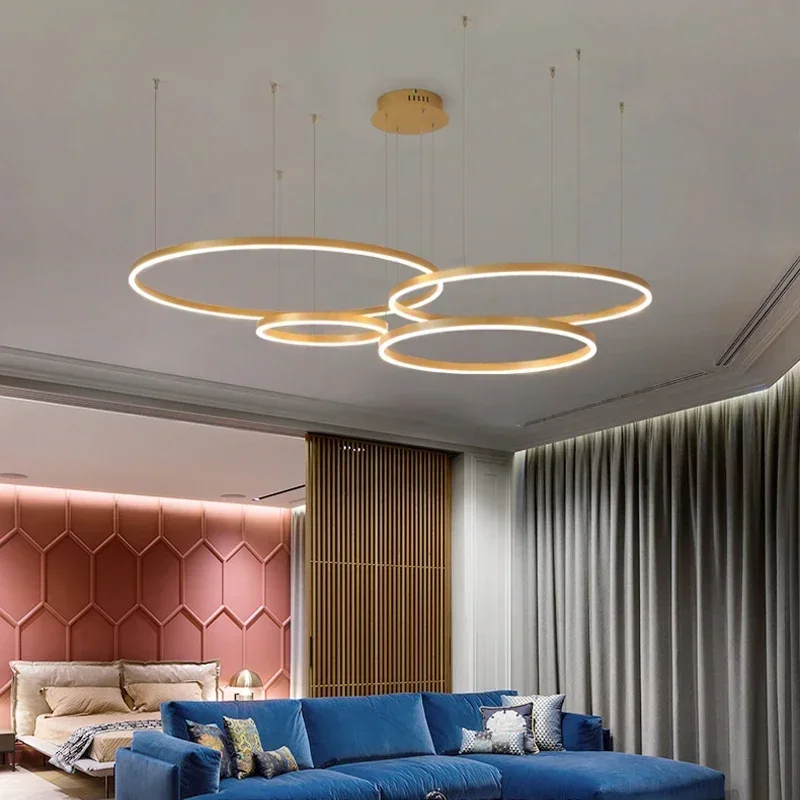 Outdoor Lighting Pendant - モダンなデザインの円形LEDハンギングランプ,つや消しリング,家庭用照明,コーヒー色,ゴールドカラー