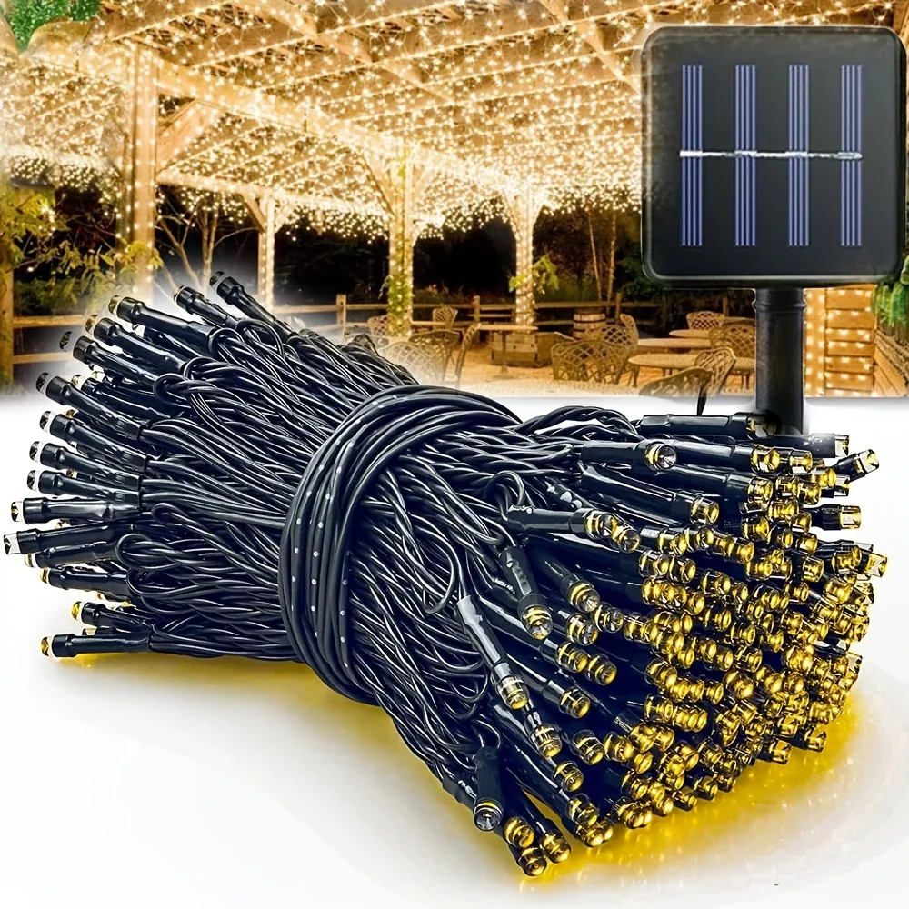 Outdoor Lighting Driveway - 100 LEDストリングライト,ソーラーパワー,8モード,防水IP65,庭,パティオ,パーティー,庭,クリスマス,イースター装飾