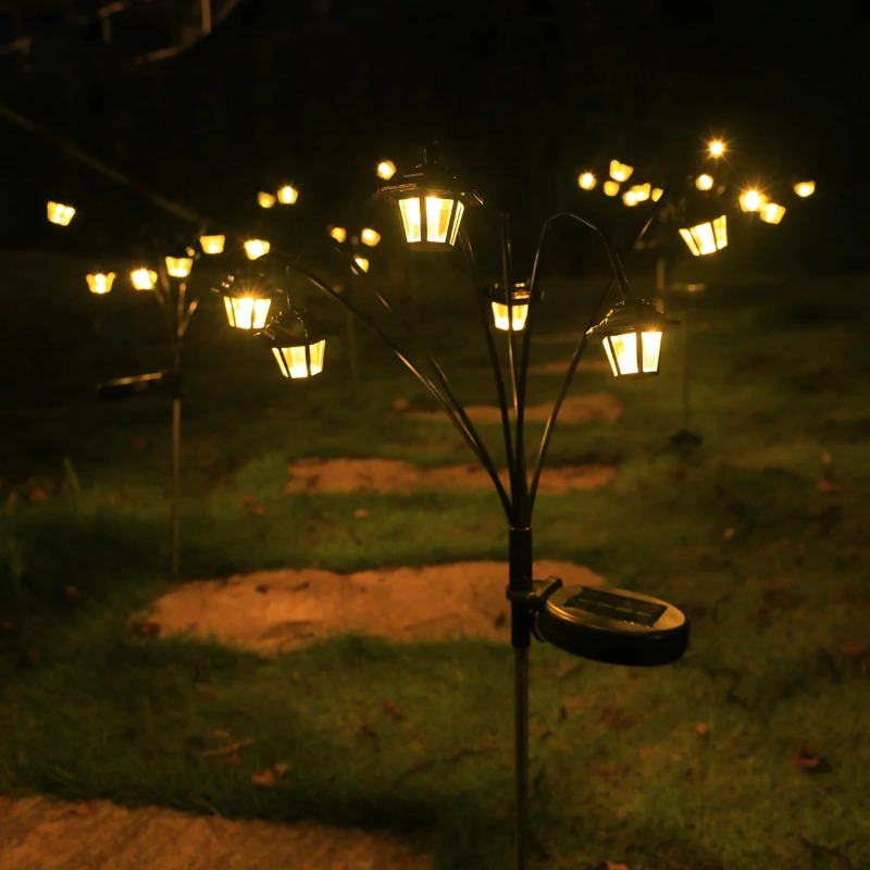 Outdoor Lighting In Ground - 新しい光センサー付きソーラーミニパレスライト、6つの温白色LEDヴィンテージスタイル、屋外地面芝生ランプ、ラマダンガーデンパス照明