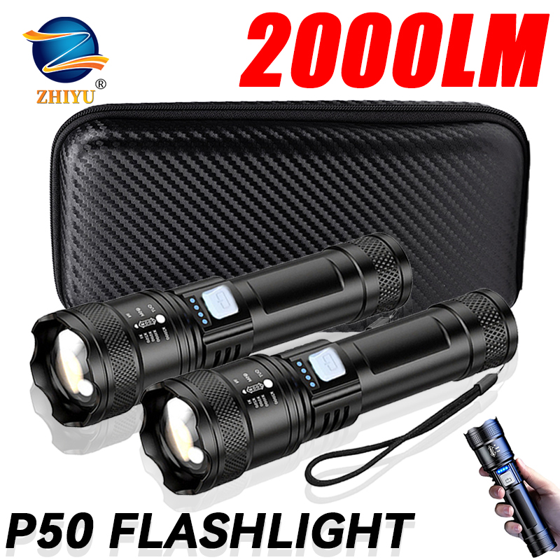 Outdoor Lighting Ideas - 戦術的な LED 懐中電灯 2000LM USB 充電式防水グレードズームトーチ明るいポータブル緊急ライトキャンプ屋外用