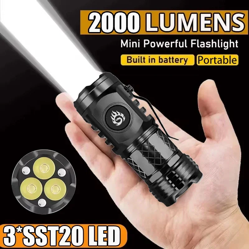 Outdoor Lighting Ideas - 高強力戦術懐中電灯 3LED ミニキーホルダートーチ USB 充電式屋外防水キャンプランタン キャップクリップ付き