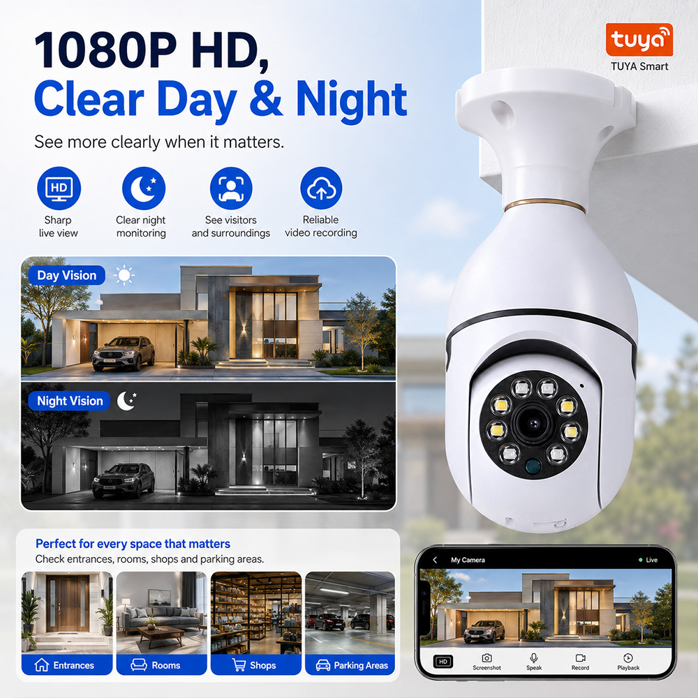 電球型カメラ Tuya ワイヤレスライト 2MP HD E2 - Outdoor Lighting Under Roof のレビューと価格