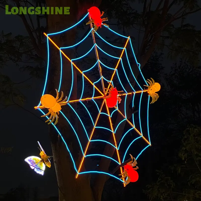 ハロウィン用スパイダーウェブLEDライト、屋外ガーデン用壁掛 - Outdoor Lighting Tree のレビューと価格