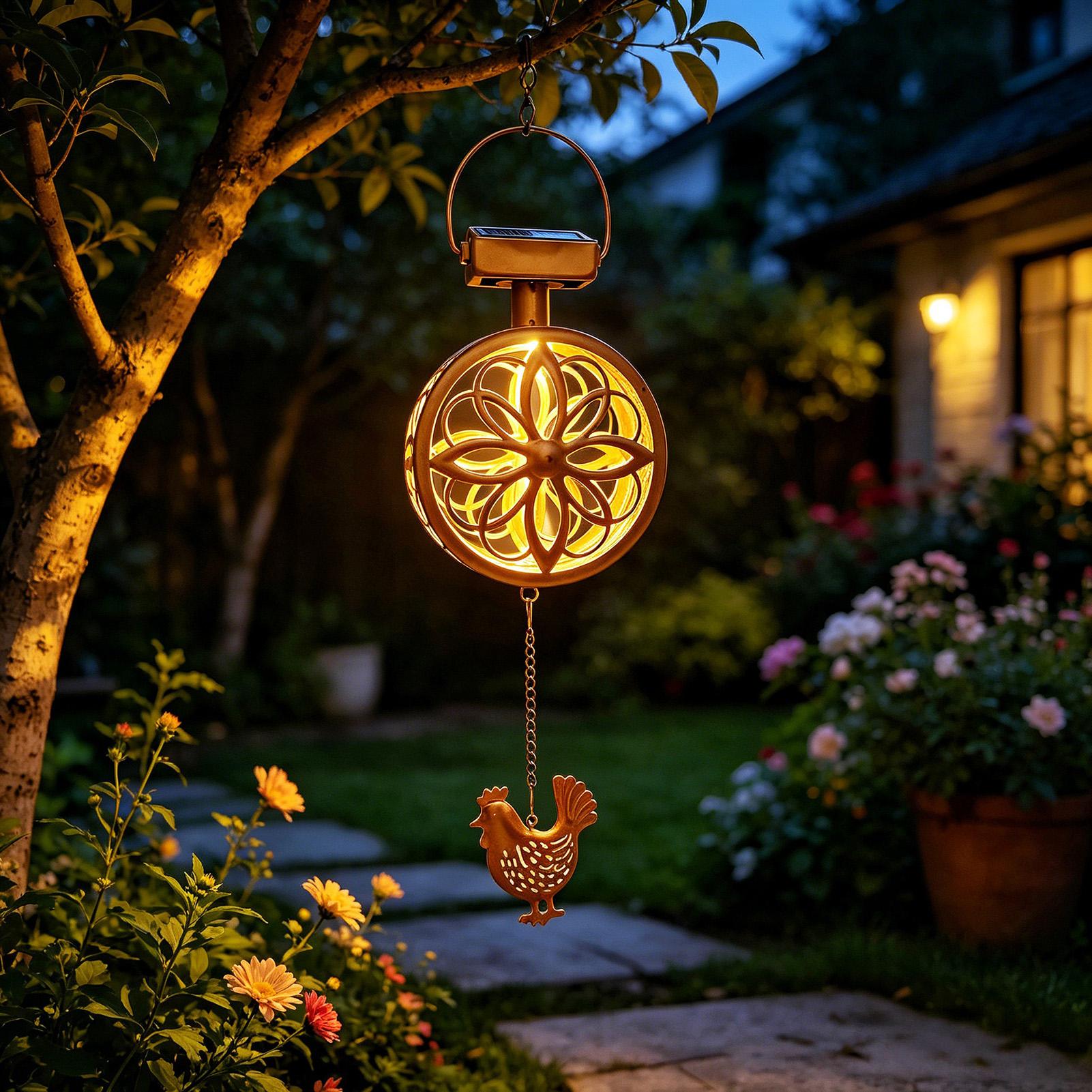 ソーラー屋外吊り下げペンダントライト鉄風鈴フラワーランプ防水 - Outdoor Lighting Pendant のレビューと価格