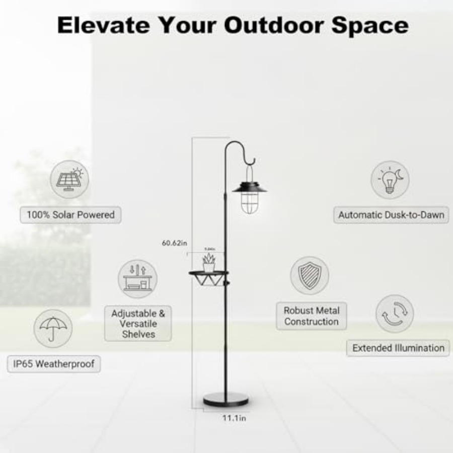 ソーラーフロアランプ（テーブル付き）、60インチ屋外用シェパ - Outdoor Lighting Patio のレビューと価格