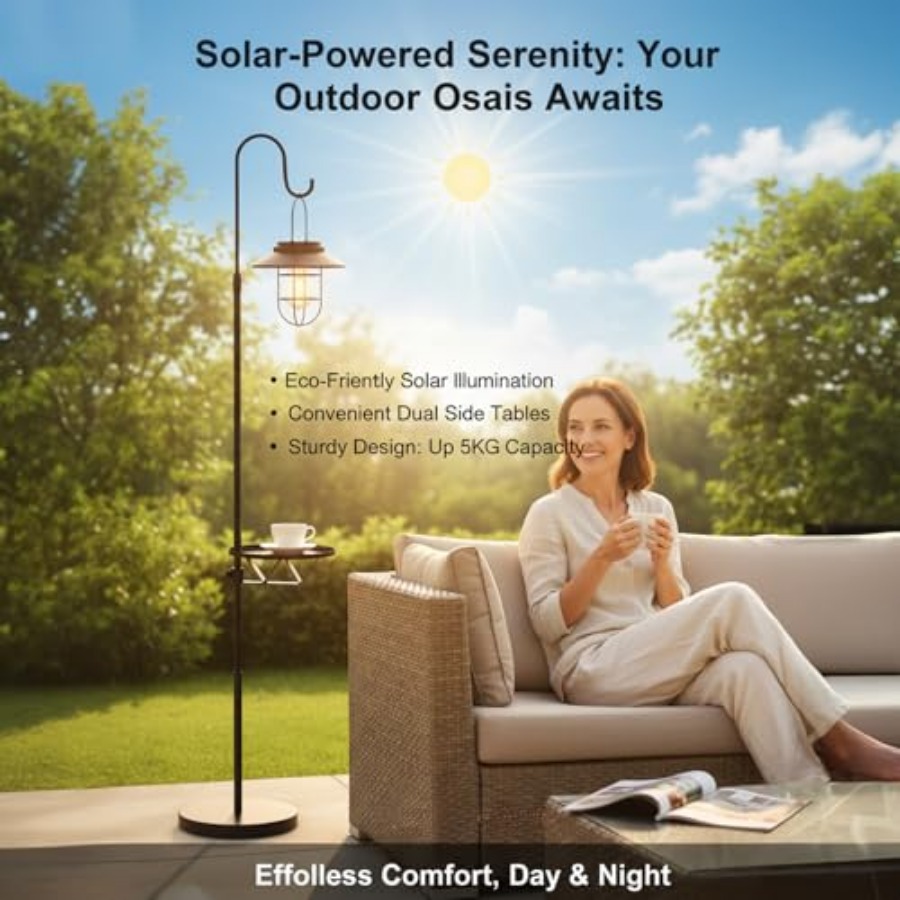 ソーラーフロアランプ（テーブル付き）、60インチ屋外用シェパ - Outdoor Lighting Patio のレビューと価格