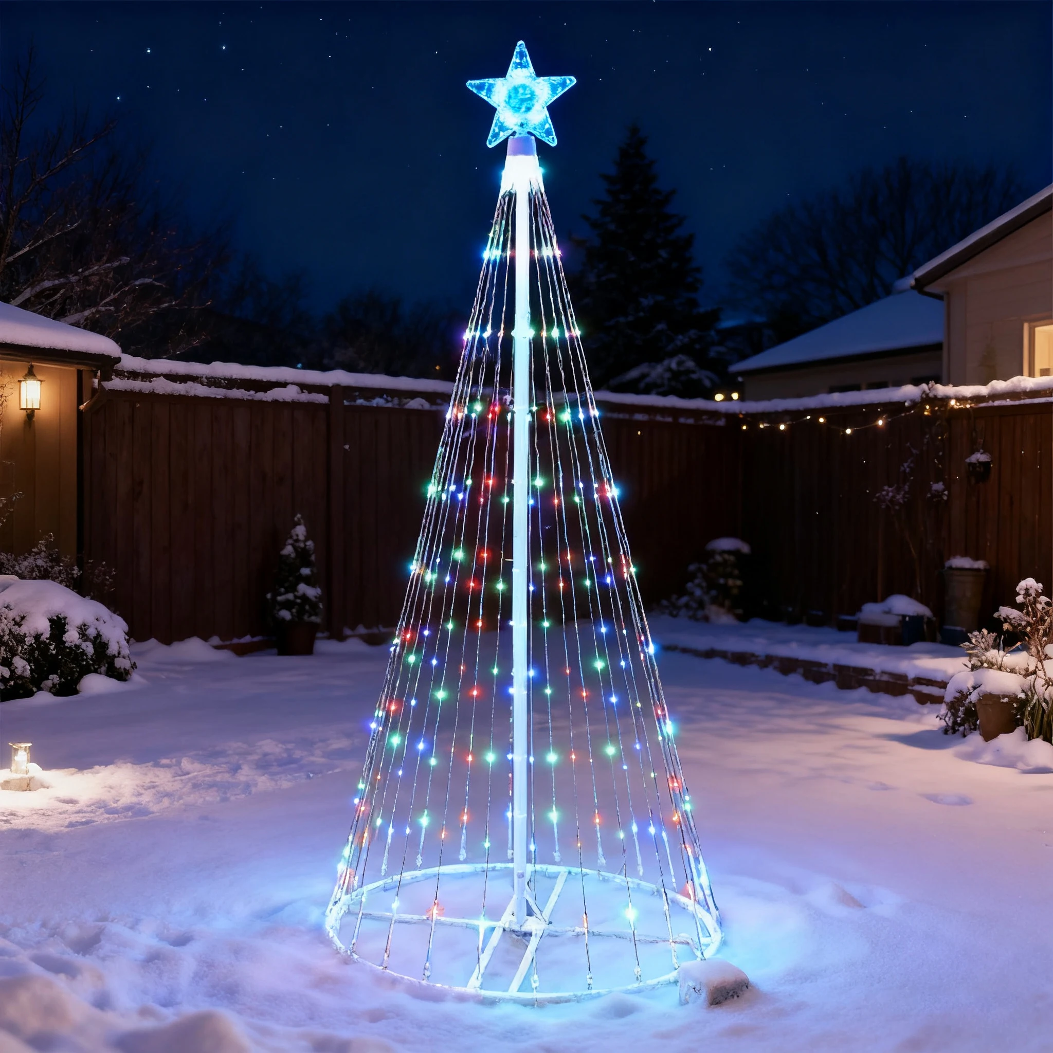 ソーラー式LED滝型ストリングライト クリスマスツリー飾り  - Outdoor Lighting Tree のレビューと価格