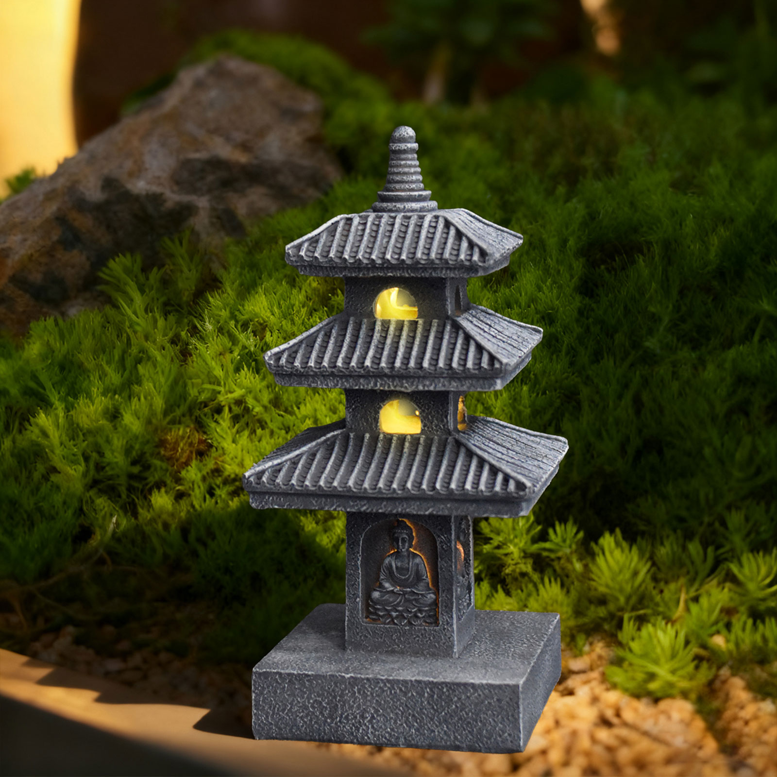 ソーラーパゴダランタンガーデンスタチュー屋外禅風和風ランプオ - Outdoor Lighting Driveway のレビューと価格