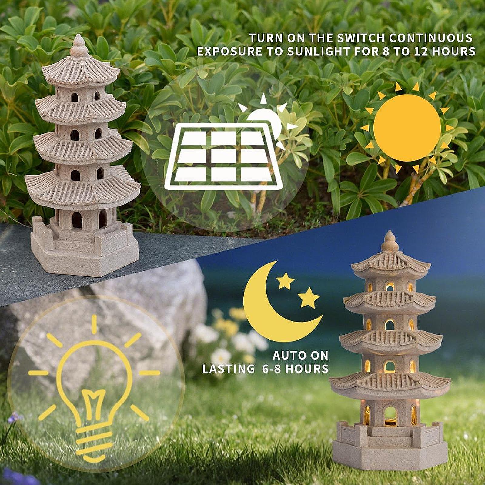ソーラーパゴダランタンガーデンスタチュー屋外禅風和風ランプオ - Outdoor Lighting Driveway のレビューと価格