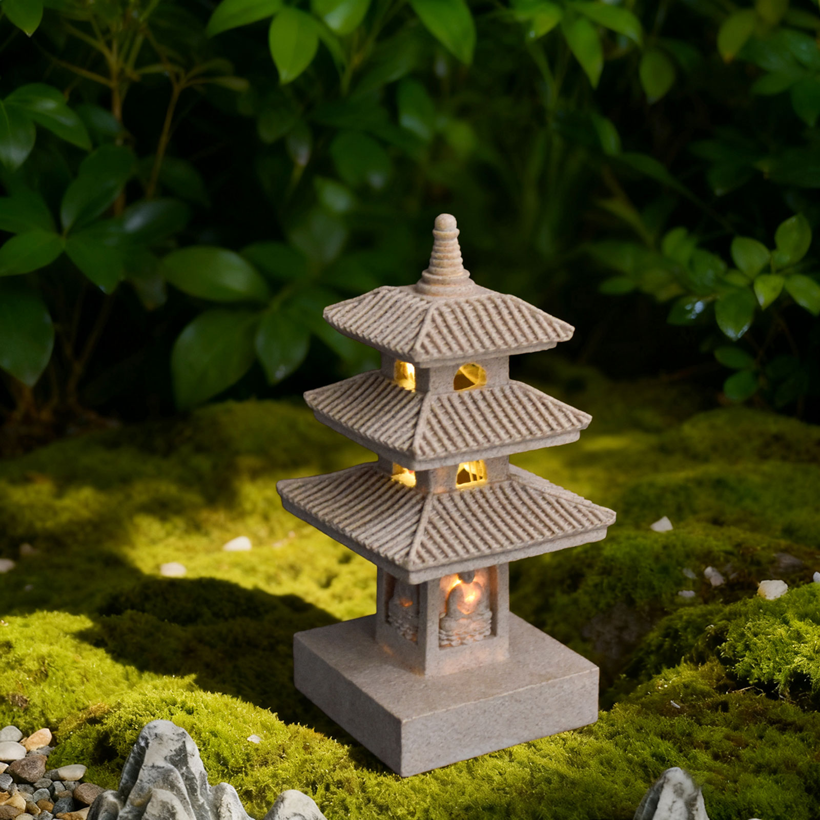 ソーラーパゴダランタンガーデンスタチュー屋外禅風和風ランプオ - Outdoor Lighting Driveway のレビューと価格
