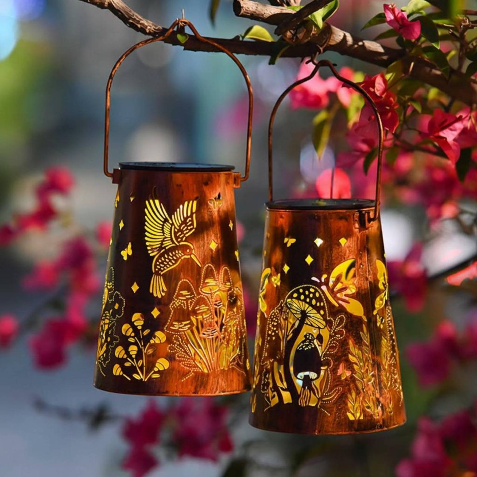 花柄ガーデンランタンパターンガーデン照明器具自動オン/オフ錬 - Outdoor Lighting Battery のレビューと価格
