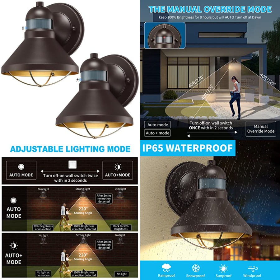 2個パック モーションセンサー付き屋外LEDウォールスコンス - Outdoor Lighting Sensor のレビューと価格