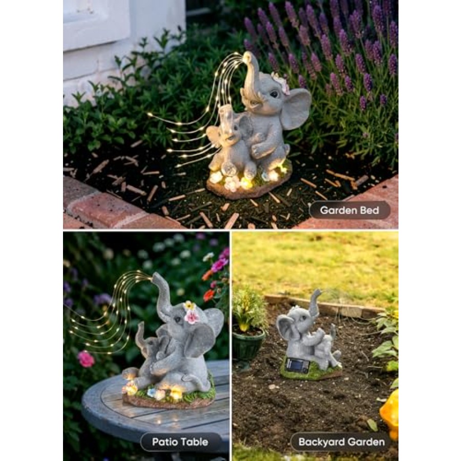 ソーラーエレファントガーデンデコレーション像、多肉植物と水や - Outdoor Lighting Patio のレビューと価格