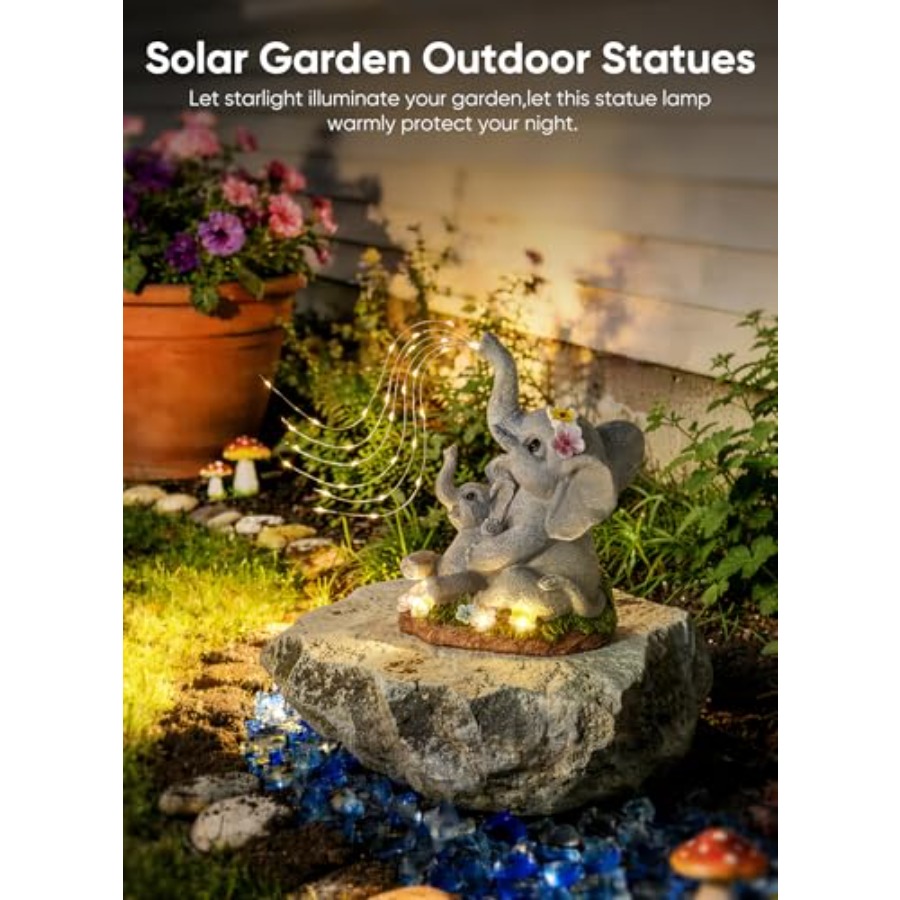 ソーラーエレファントガーデンデコレーション像、多肉植物と水や - Outdoor Lighting Patio のレビューと価格