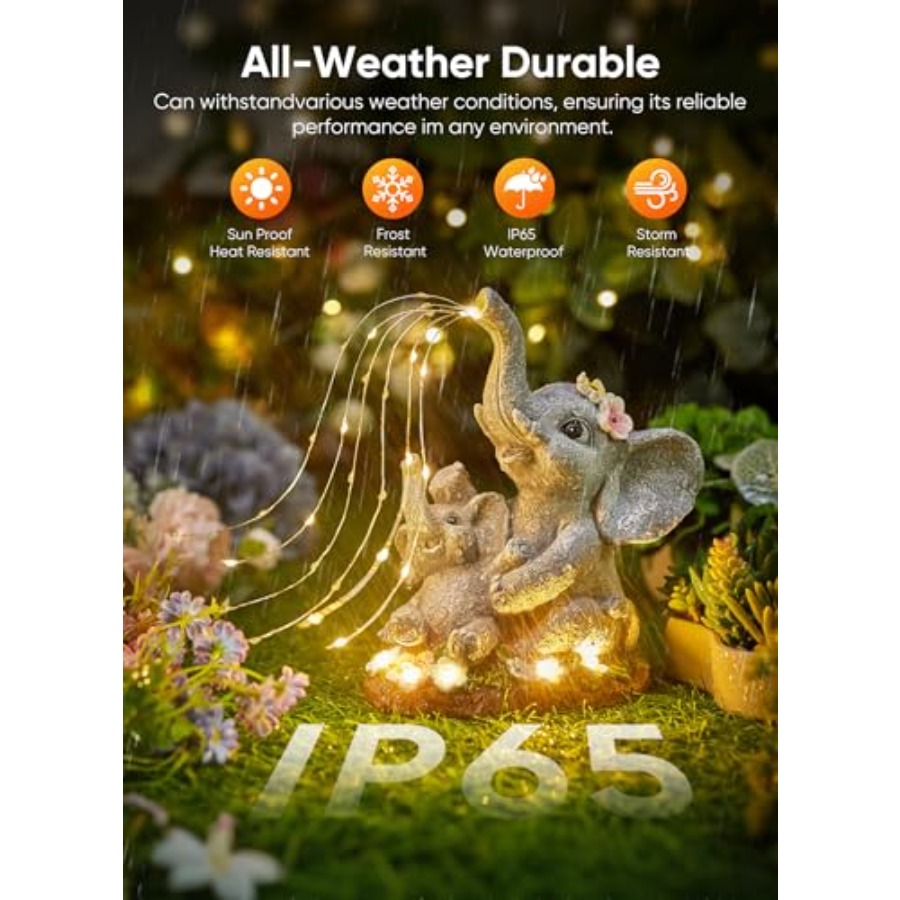 ソーラーエレファントガーデンデコレーション像、多肉植物と水や - Outdoor Lighting Patio のレビューと価格