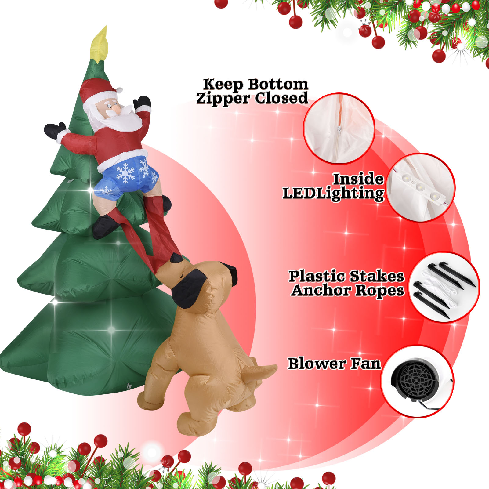 クリスマス インフレータブル ドッグ サンタクロース付き ツ - Outdoor Lighting Tree のレビューと価格