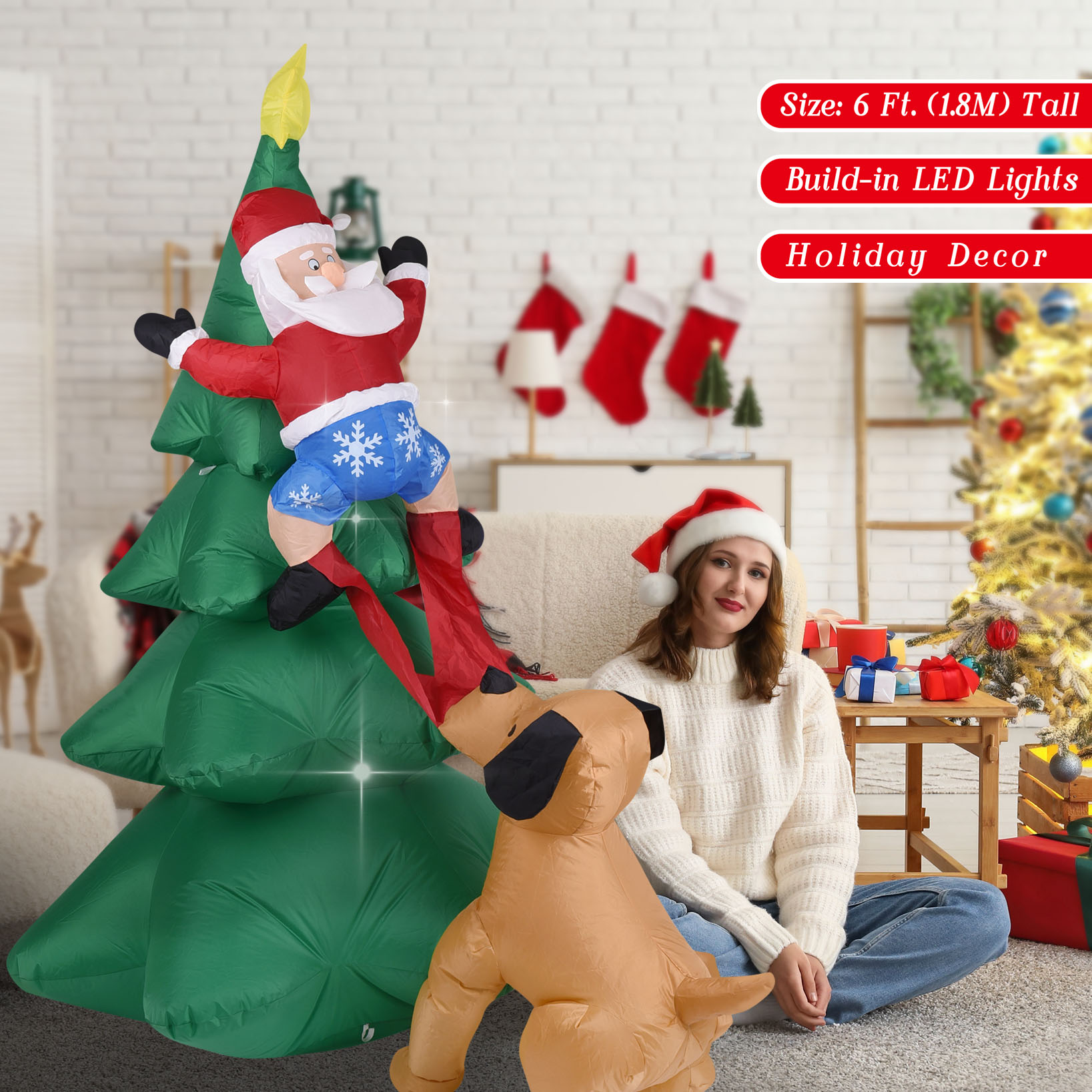 クリスマス インフレータブル ドッグ サンタクロース付き ツ - Outdoor Lighting Tree のレビューと価格