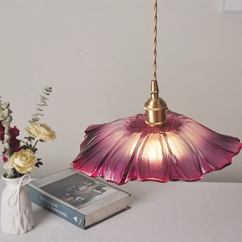 ヴィンテージペンダントライトフラワーガラス吊りランプ家の装飾 - Outdoor Lighting Pendant のレビューと価格