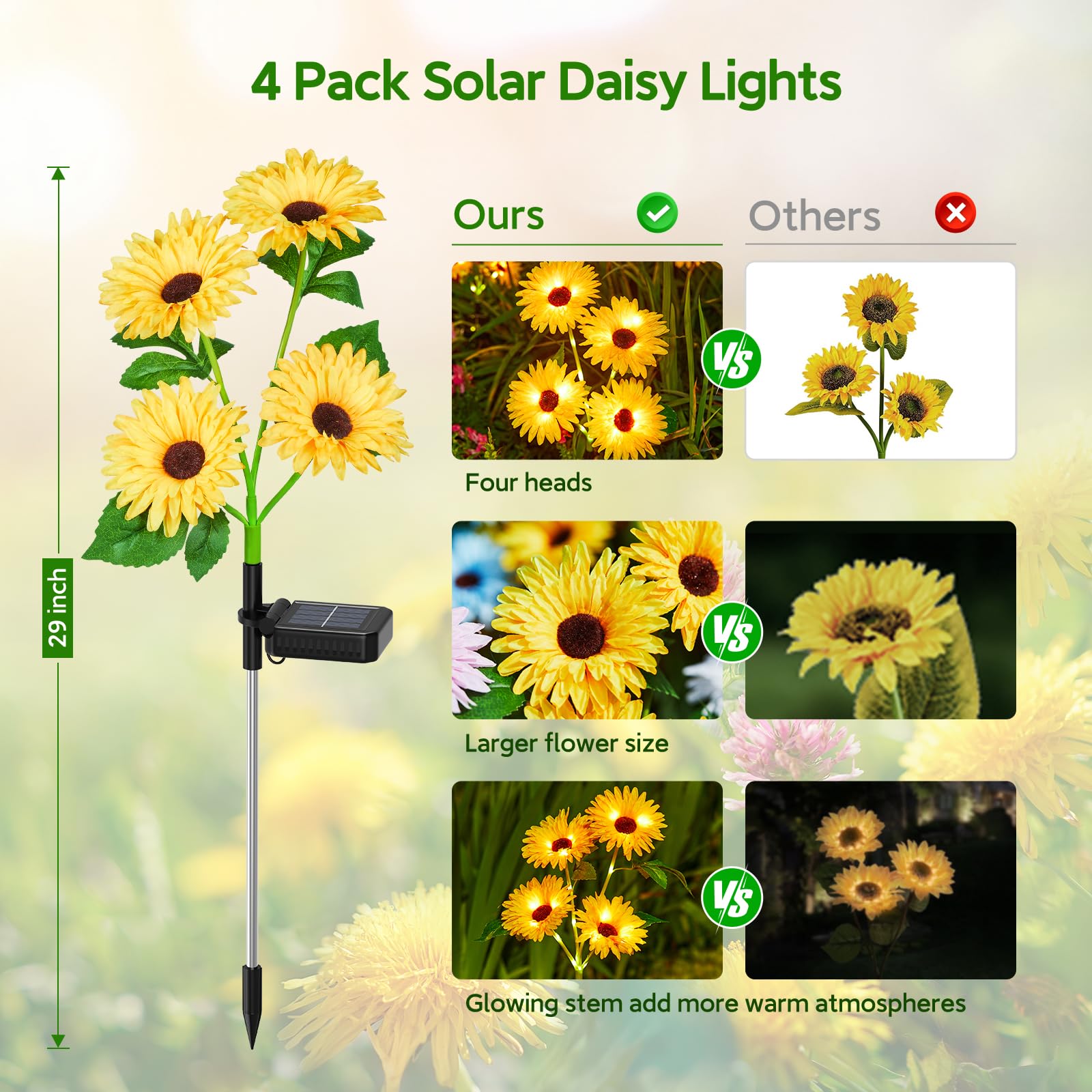 ソーラーガーデンライト、16個の輝くデイジーフラワーソーラー - Outdoor Lighting Pathway のレビューと価格