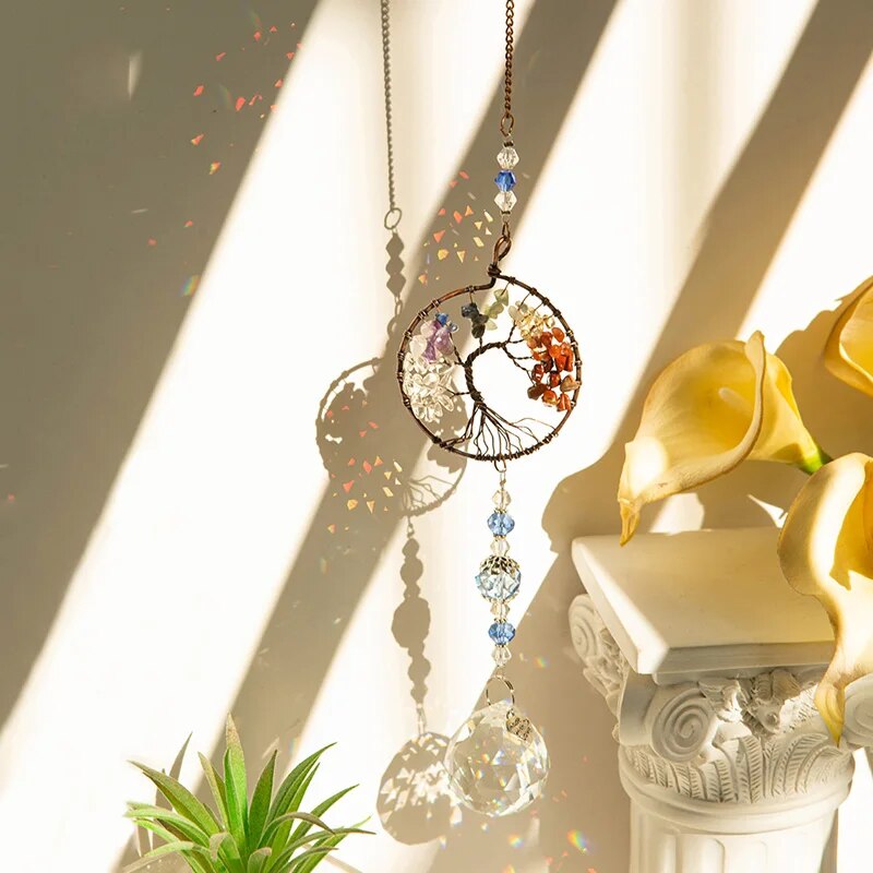 1pc カラフルなオリジナルストーン生命の木クリスタルガラス - Outdoor Lighting Pendant のレビューと価格