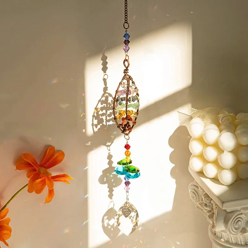 1pc カラフルなオリジナルストーン生命の木クリスタルガラス - Outdoor Lighting Pendant のレビューと価格