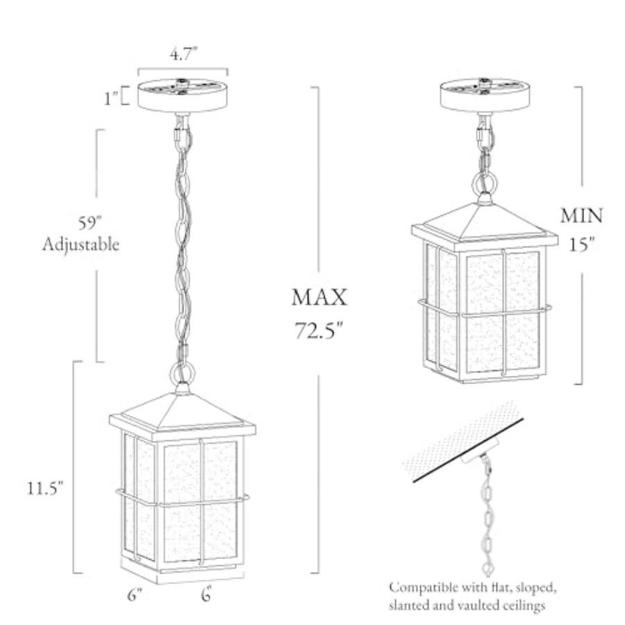 屋外用ペンダントライト器具、ファームハウスブラック防錆天井屋 - Outdoor Lighting Pendant のレビューと価格