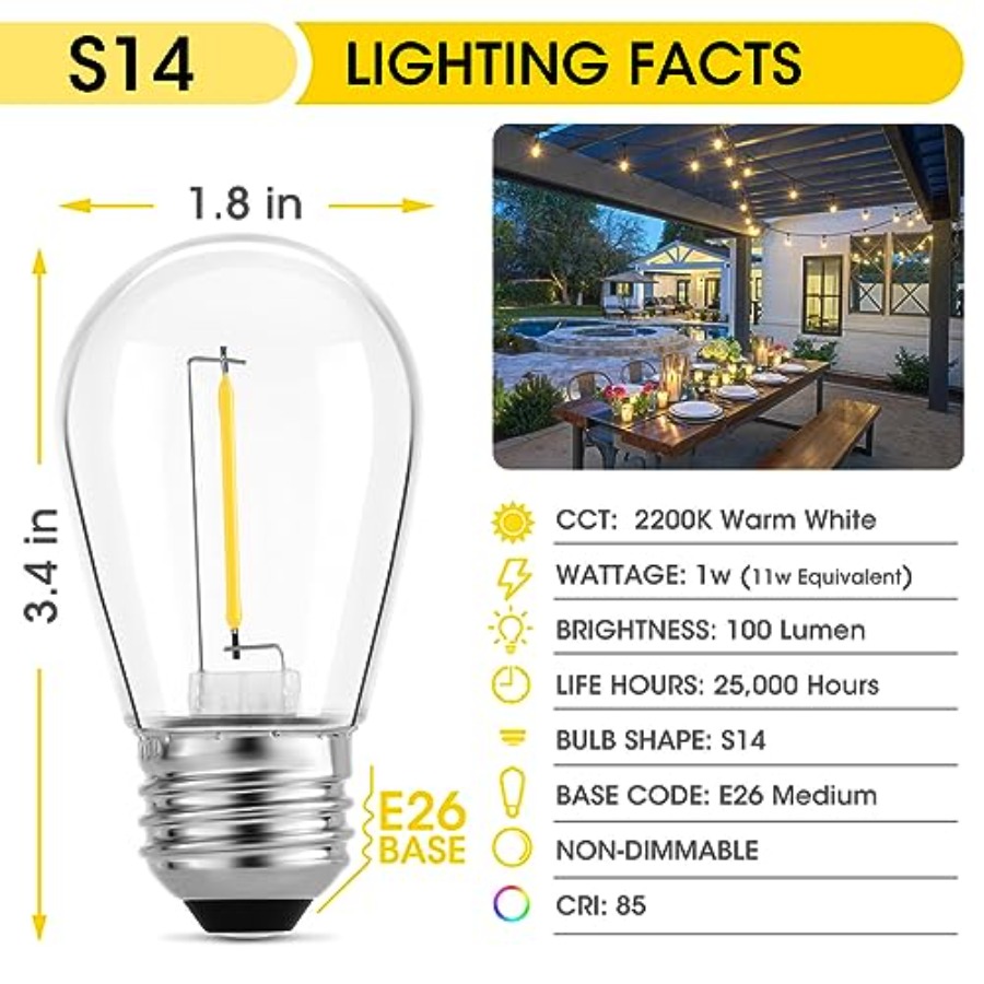 36 パック S14 LED 電球、屋外ストリングライト用、 - Outdoor Lighting Patio のレビューと価格