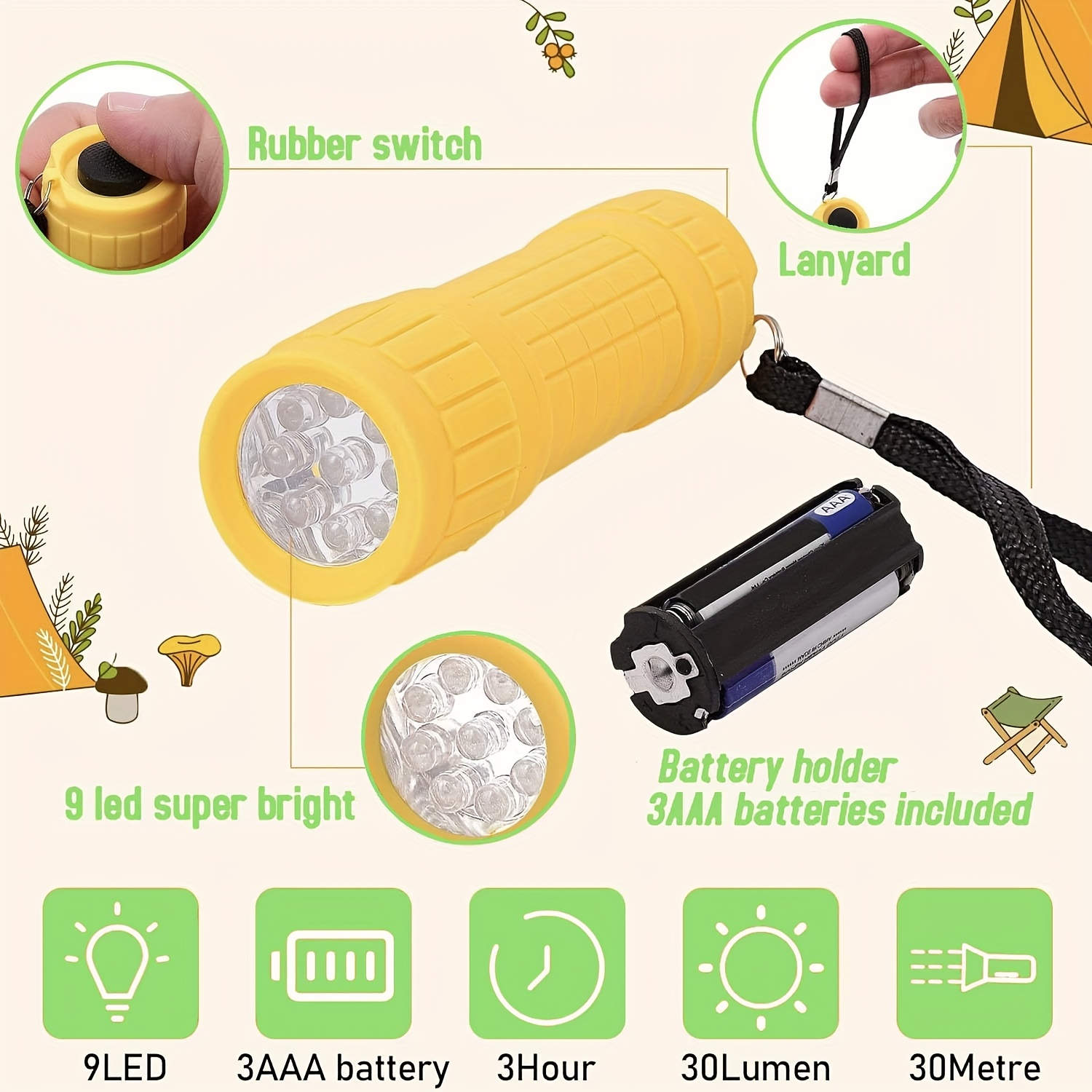 ミニポータブル懐中電灯 9 XPE ランプビーズ 3 個の  - Outdoor Lighting Battery のレビューと価格