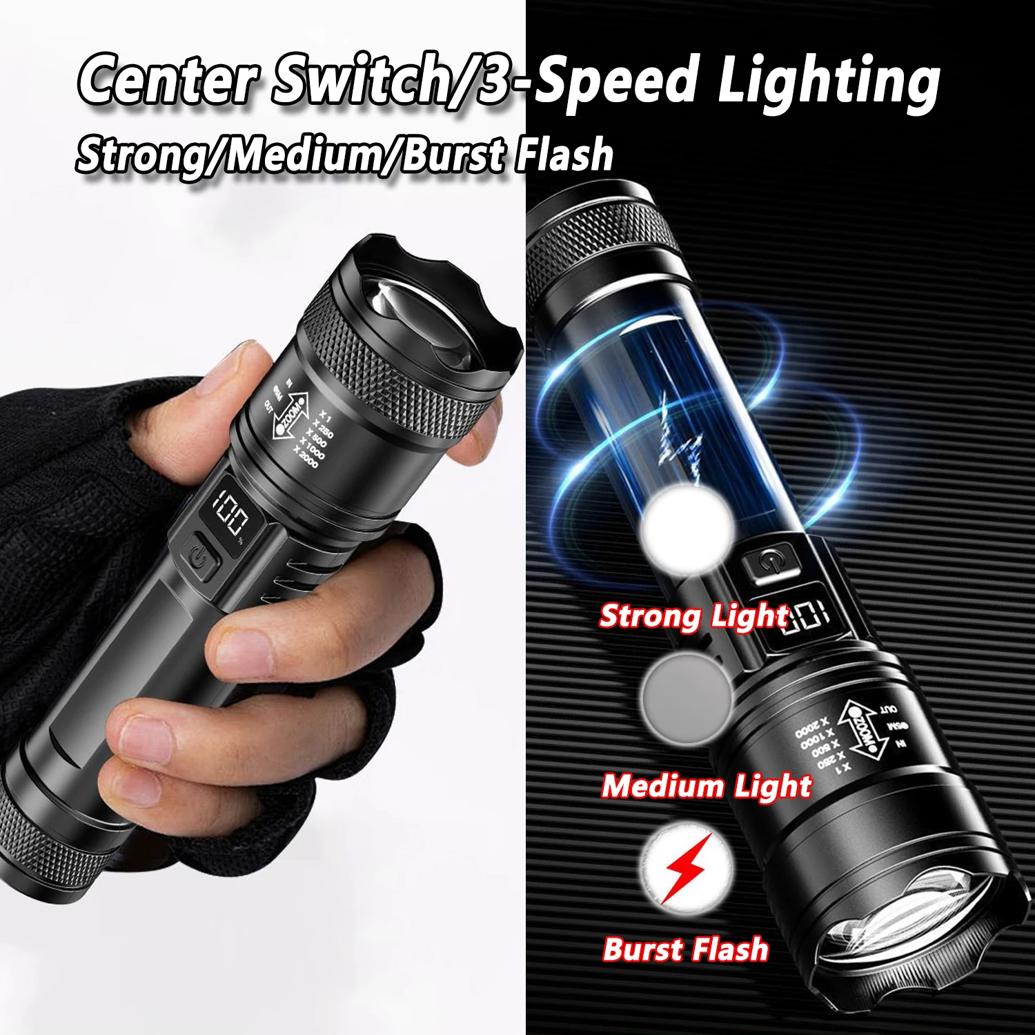 超高輝度 LED 懐中電灯 2000LM Type-C 充電 - Outdoor Lighting Globes のレビューと価格