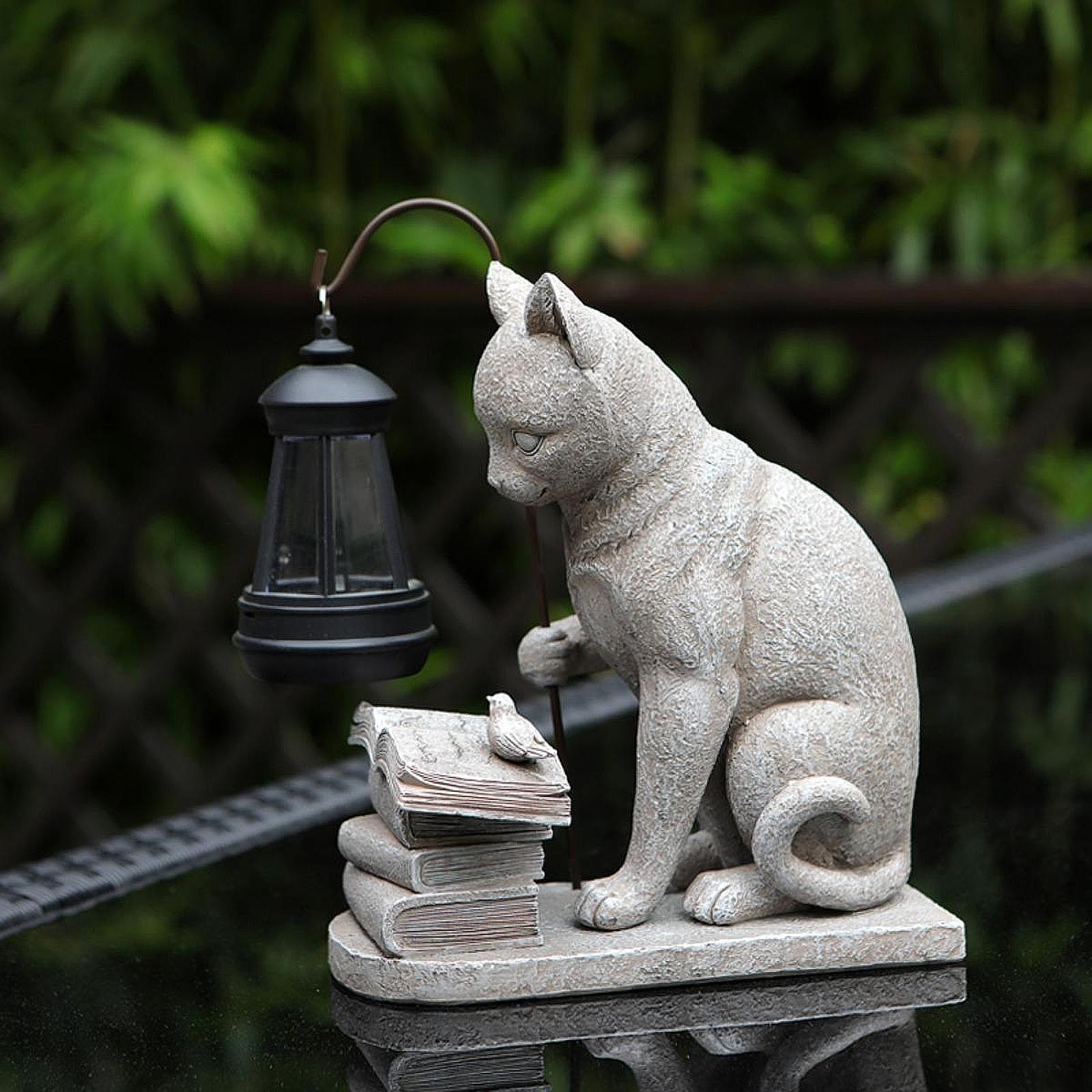 猫ソーラーガーデンミニスタチュー彫刻ソーラーランプライト樹脂 - Outdoor Lighting Pathway のレビューと価格