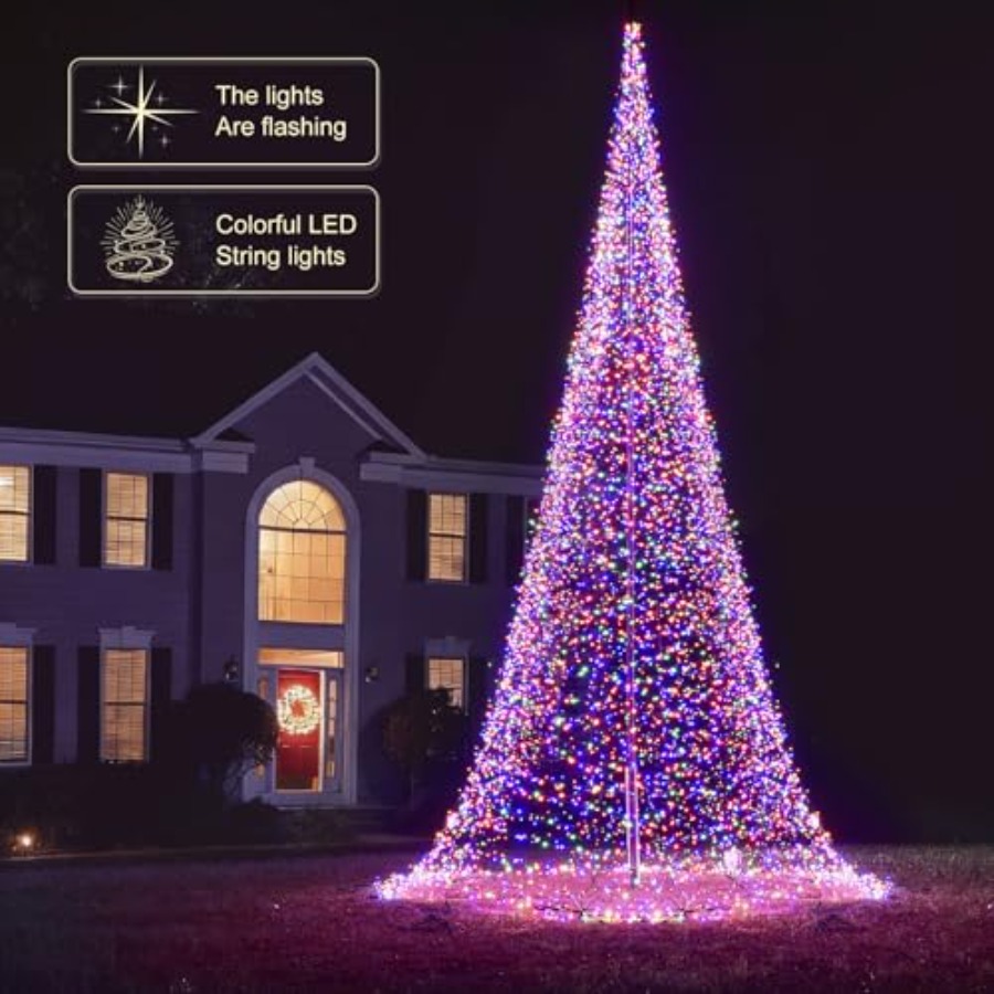 屋外用旗竿LEDクリスマスツリー 33フィート 8400球  - Outdoor Lighting Tree のレビューと価格